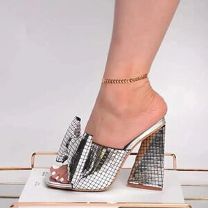 Discoball Slip On Metallic High Heels for Women, Women's Shiny Disco Ball Chunky